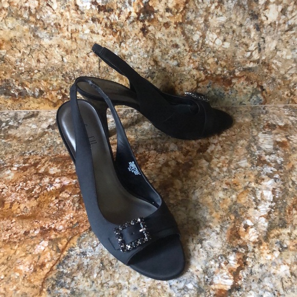 Sam & Libby Black Satin & Rhinestones sandals SZ 9 - Picture 5 of 8